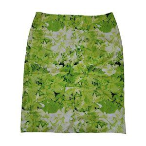 Tibi NWT Green Pencil Skirt Black Floral Linen Silk Straight 6